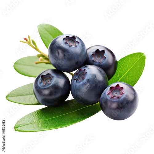 Delicious blueberry berries isolated on transparent background, png clip art, template for mark fruit flavor on label of product. Generated with AI.
