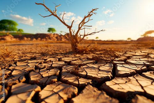Dry and cracked ground in the desert. Global warming concept.generative ai