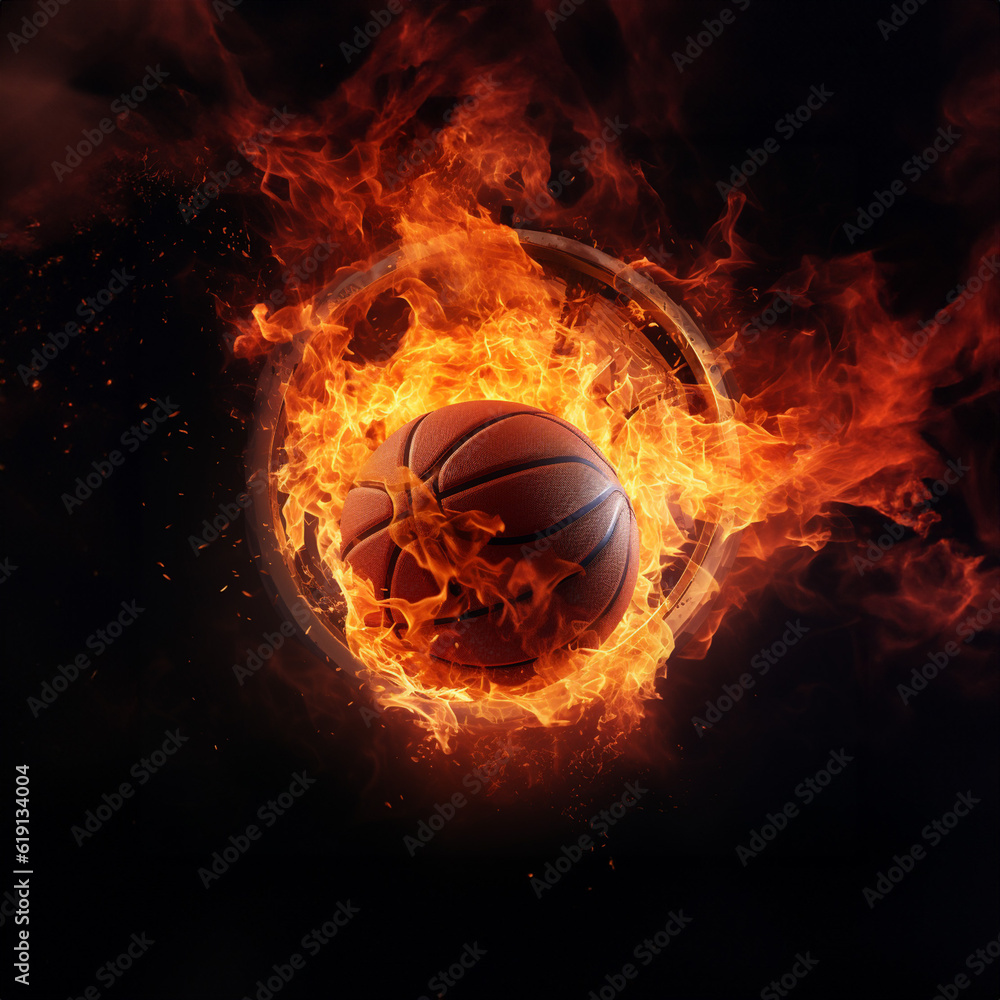 Basketball ball in fire, Basketball ball on fire on a black background Basketball ball in fire, Basketball ball on fire on a black background