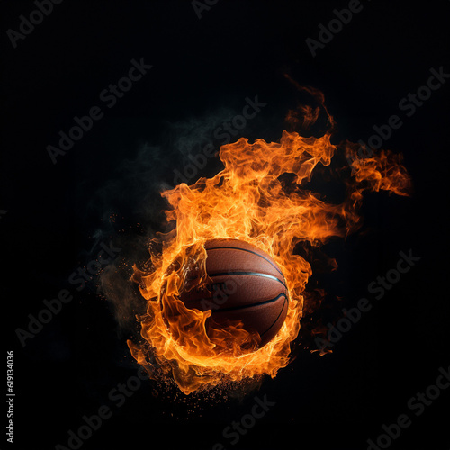 Basketball ball in fire, Basketball ball on fire on a black background © Asman