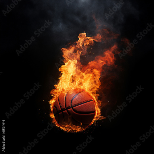 Basketball ball in fire, Basketball ball on fire on a black background © Asman