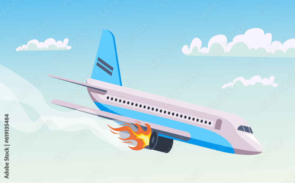 Airplane aircraft aeroplane crash accident concept. Vector design graphic illustration
