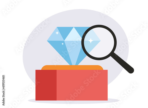 Jewelers appraiser diamond magnifying glass abstract concept. Vector design graphic illustration