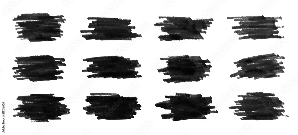 Black paint brush strokes isolated on white background. Paintbrush set template. Grunge texture effect. Graphic design elements grungy painted style concept for banner, flyer, cover, brochure, etc Black paint brush strokes isolated on white background. Paintbrush set template. Grunge texture effect. Graphic design elements grungy painted style concept for banner, flyer, cover, brochure, etc