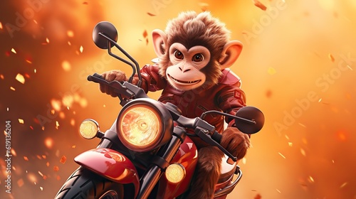 cute monkey using motorbike and glasses