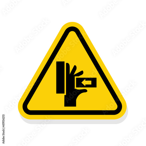 ISO Triangle Warning Sign: Hand Crush   Force From Right Symbol