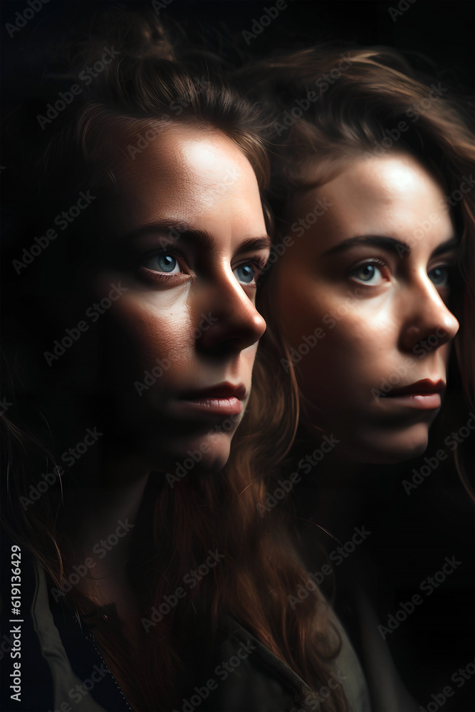 Portrait of two blonde women, close-up, natural soft lighting, ai generated art Portrait of two blonde women, close-up, natural soft lighting, ai generated art