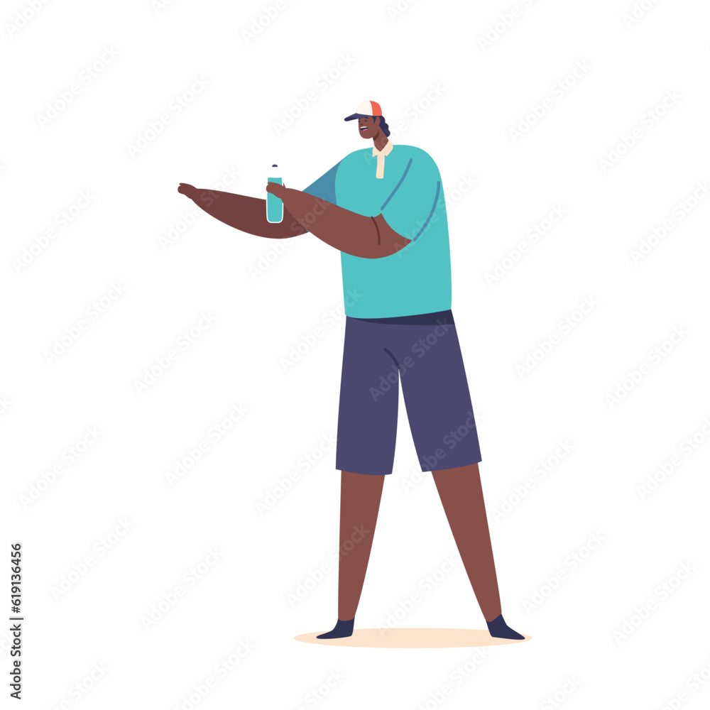 Man Carrying A Water Bottle To Stay Refreshed And Quench His Thirst While On The Go, Black Male Character