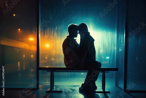 Passionate Love: Embracing the Foggy Bus Stop. Generative AI