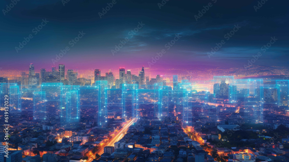Obraz premium Multidimensional City Lights at Twilight. Generative AI