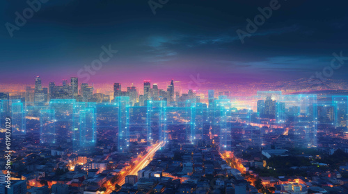 Multidimensional City Lights at Twilight. Generative AI