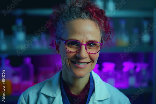 Radiant Female Researcher Experimenting in Her Lab. Generative AI