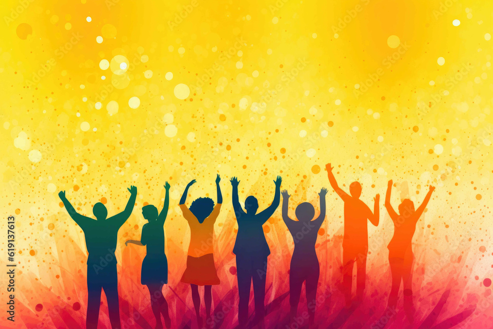 Joyful Crowd in Watercolor Bliss. Generative AI Joyful Crowd in Watercolor Bliss. Generative AI