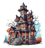 Scary halloween mansion cartoon isolated.
