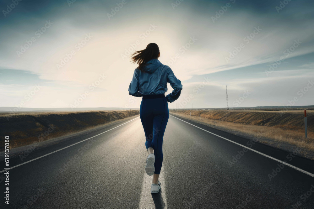 Energetic jogger with a run in place on the road. Generative AI