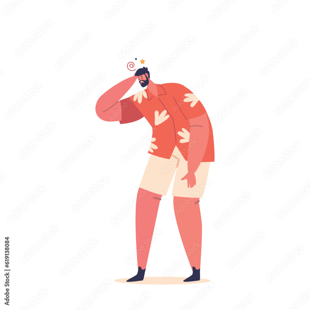Male Character Experiencing Dizziness, Man Feels A Spinning Sensation Or Lightheadedness, Vector Illustration