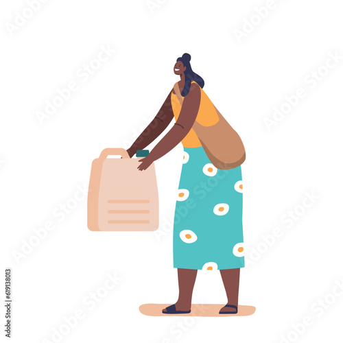 Black Woman With Water Canister, African Female Character Representing Resilience And Strength, Vector Illustration