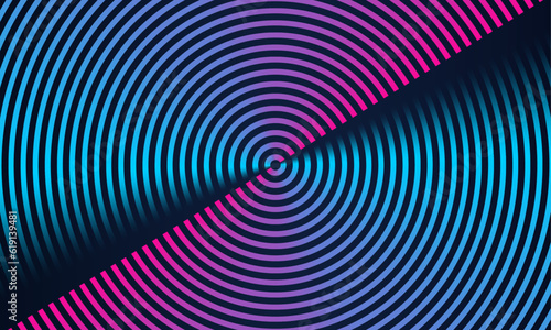 Print op canvas Abstract circle line pattern spin blue pink light isolated on black background i