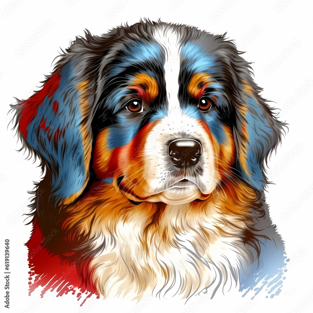 Bernese puppy dog portrait, realistic.