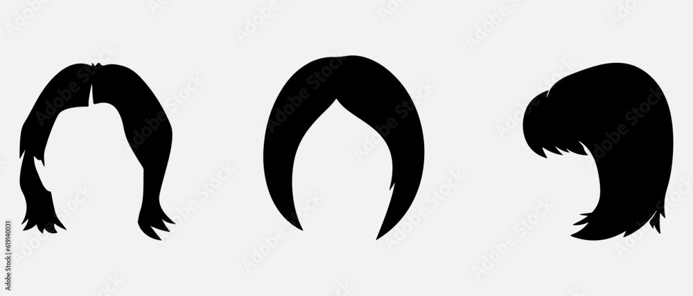 isolated black silhouette of woman hairstyle , vector collection isolated black silhouette of woman hairstyle , vector collection