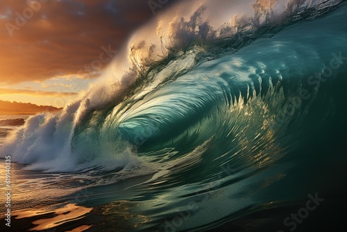 Awe-inspiring power of massive tsunami waves crashing in the ocean © YouraPechkin