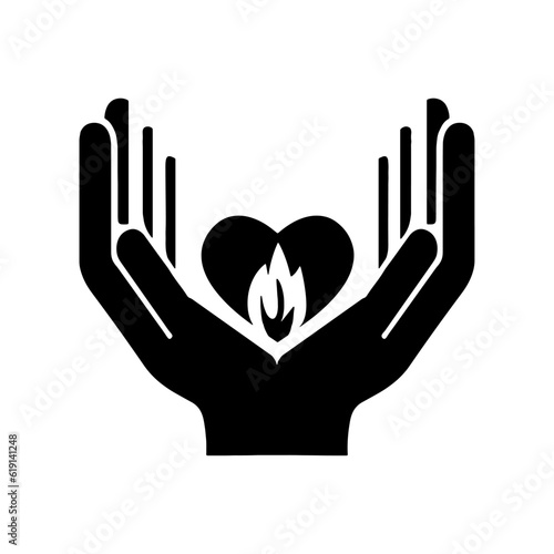 Human hand holding and protecting heart. Human hand holding and protecting heart symbol red heart love and health.