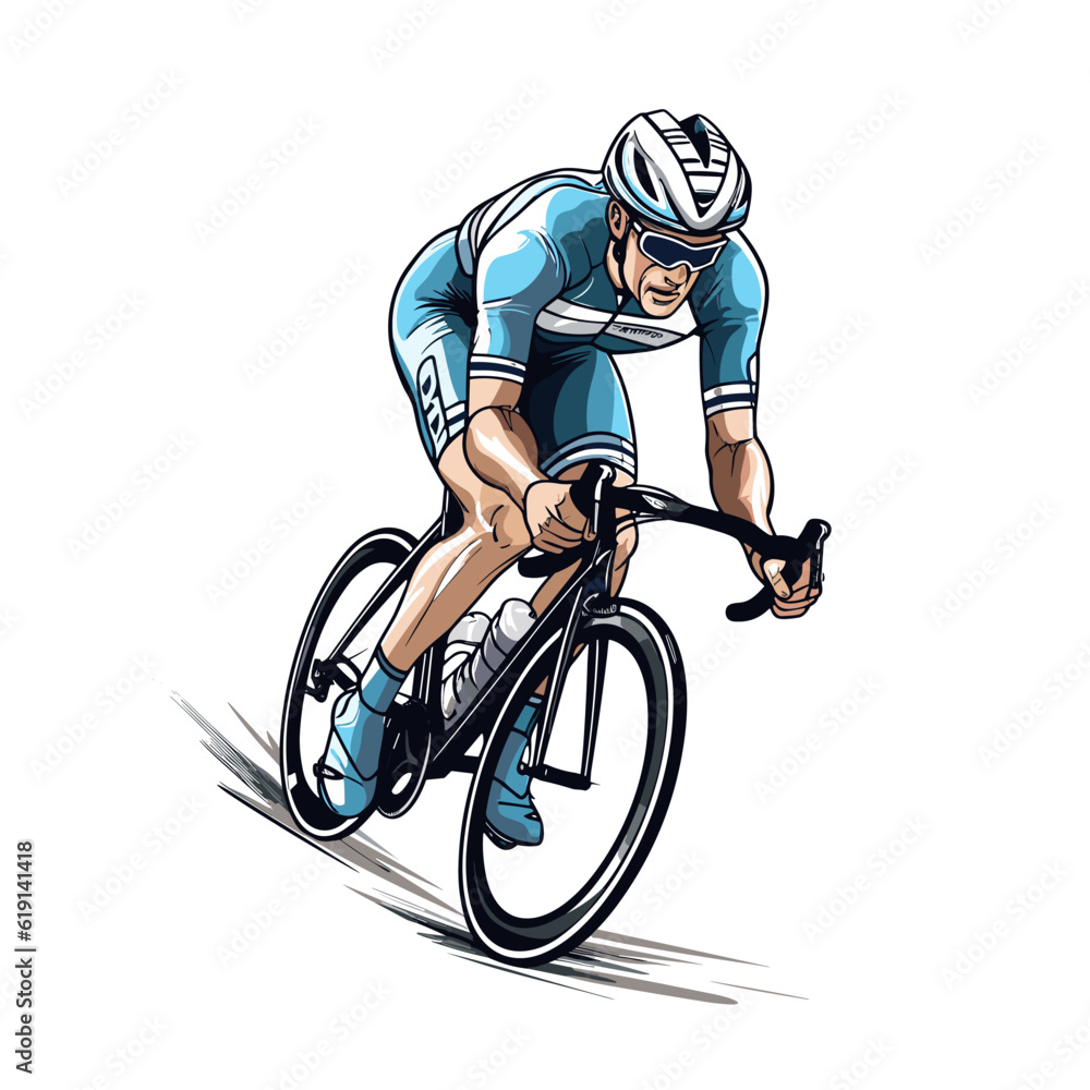 Obraz premium Road cyclist hand-drawn illustration. Cyclist. Vector doodle style cartoon illustration