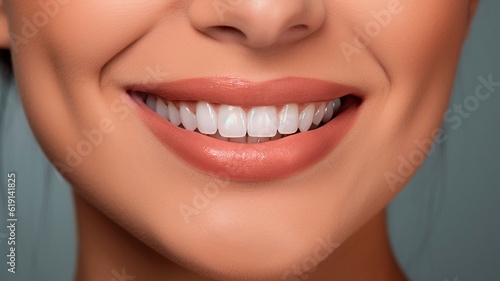 Closeup person s mouth smiling woman white teeth. Generative AI