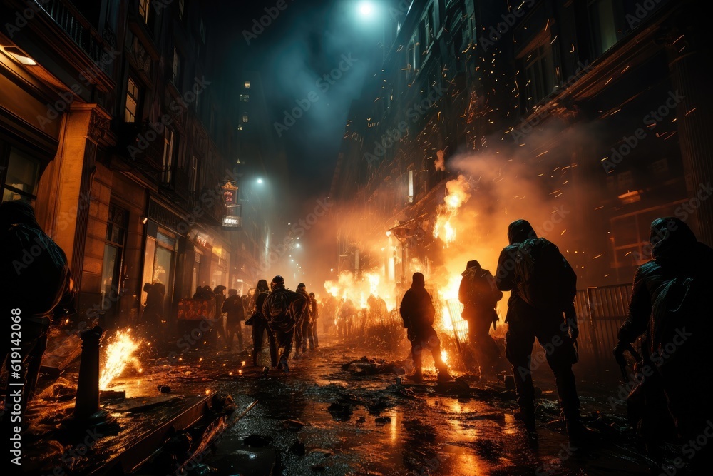 Fototapeta premium Disorder and protests unfolding on the bustling streets of a metropolis