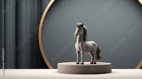 mini pony on a podium with a fancy background