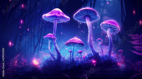 Magic fantasy  mushroom in the forest.Generative Ai. © Inlovehem