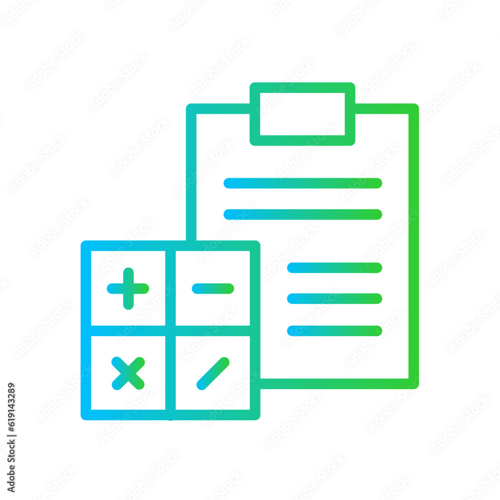 Accounting Business and Finance icon with green and blue gradient outline style. money, management, calculator, banking, currency, investment, report. Vector illustration