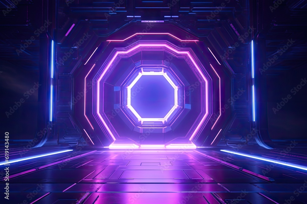 Abstract Portal Stone Gate With Neon Glowing Light In The Dark Space property-entry-gates