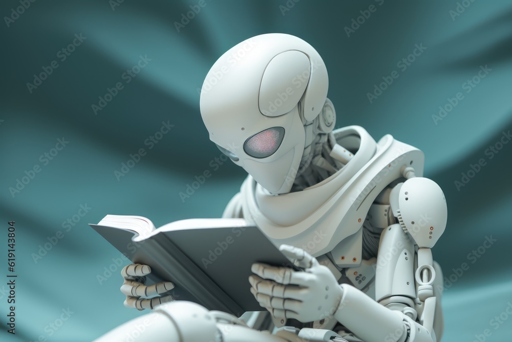 Fototapeta premium Robot AI reading, machine learning