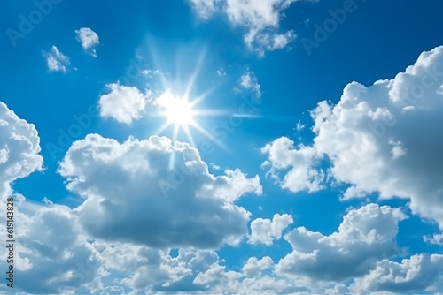 Sunny sky with white cloud background.Generative Ai.