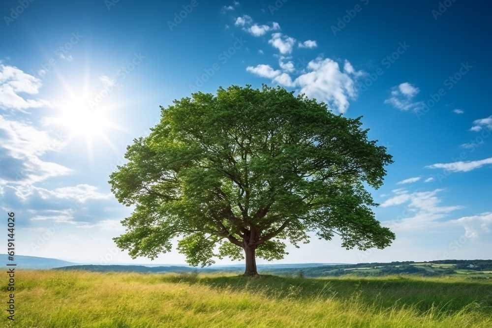 Obraz premium Green forest with sunny day.Generative Ai.