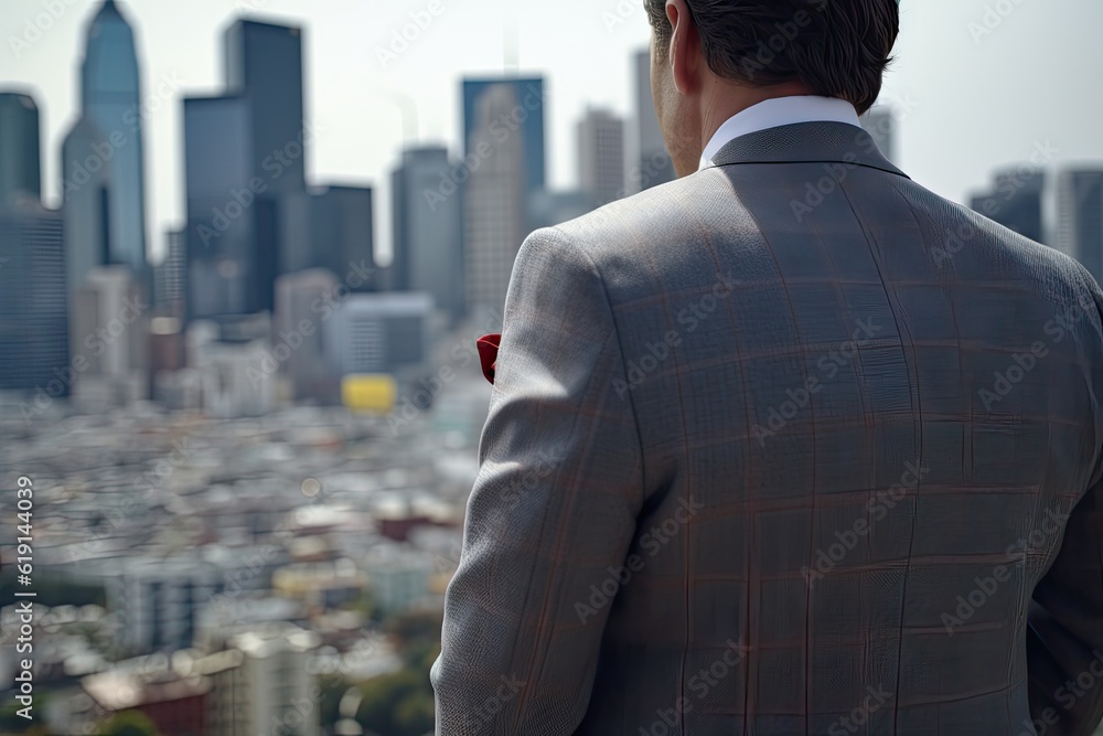 Handsome Businessman in Suit with City Skyline Background. Success and Professional Concept Handsome Businessman in Suit with City Skyline Background. Success and Professional Concept