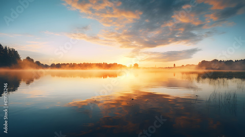 A tranquil lake surrounded by lush trees and fluffy clouds in the sky. A perfect spot to relax and take in the beauty of nature.