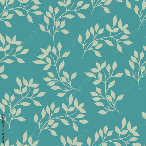 Printgray leaves and twigs seamless pattern