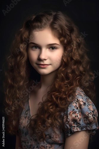 Portrait of a young girl with curly red hair, close-up, natural soft light, ai generated art