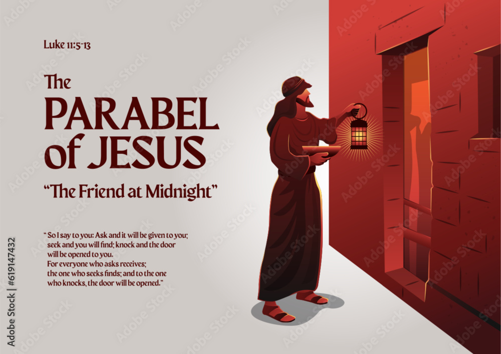 Bible Stories The Parable Of The Friend At Midnight Stock Vector bible-stories-the-parable-of-the-friend-at-midnight-stock-vector
