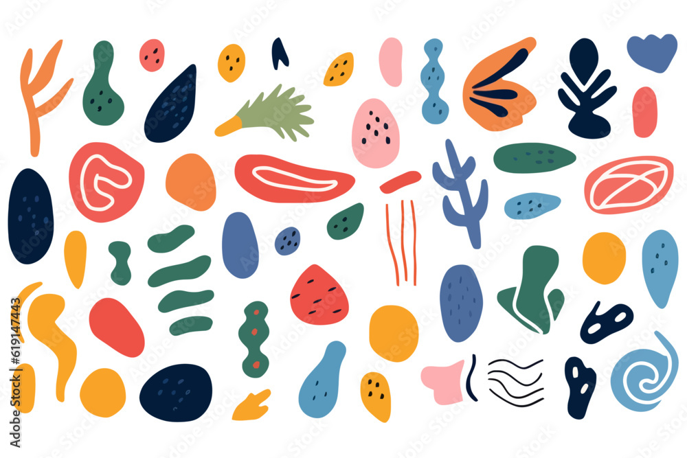 Colorful abstract doodle designs in various shapes and colors, freehand vector illustration Colorful abstract doodle designs in various shapes and colors, freehand vector illustration