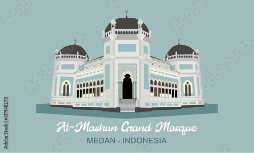 Al-Mashun Grand Mosque Vector one of the Icons of the city of Medan