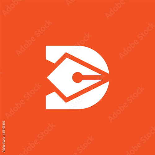 initial letter D pen nip modern monogram logo