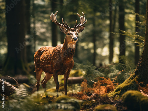 Fototapete Image of an adult wild deer in nature