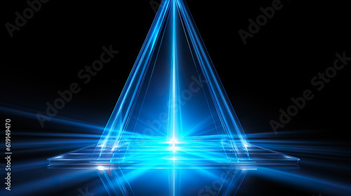 A blue light shines through the center of a triangle. Generative AI.