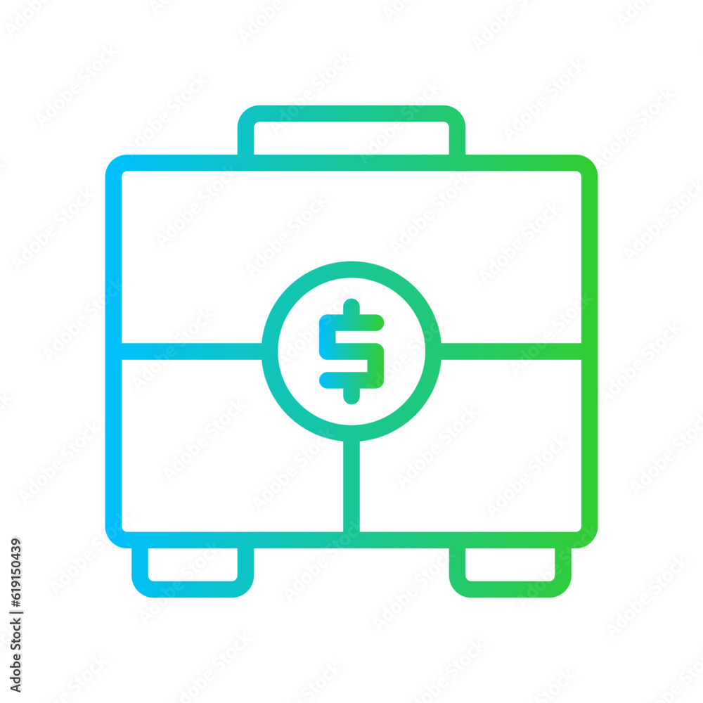 Money briefcase Business and Finance icon with green and blue gradient outline style. work, modern, baggage, suitcase, object, luggage, accessory. Vector illustration Money briefcase Business and Finance icon with green and blue gradient outline style. work, modern, baggage, suitcase, object, luggage, accessory. Vector illustration