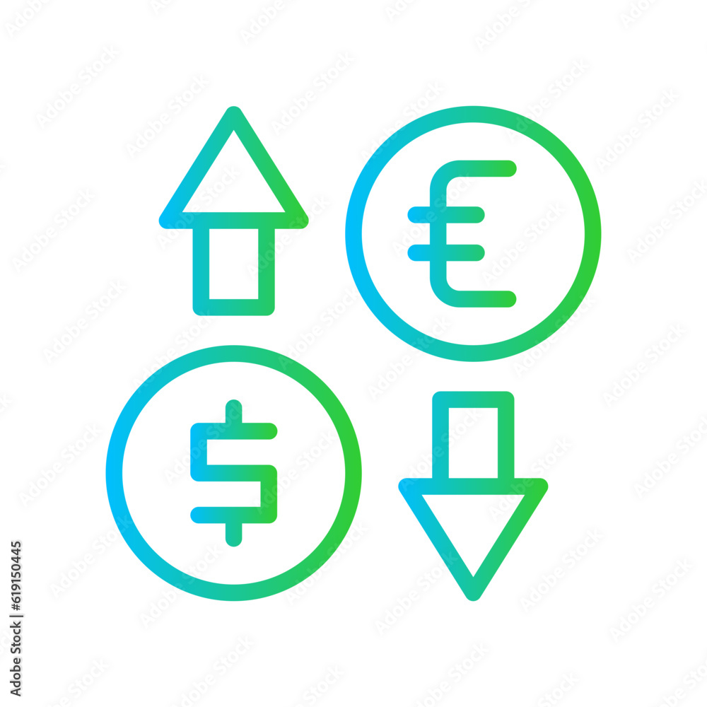 Money Exchange Business and Finance icon with green and blue gradient outline style. dollar, currency, payment, savings, change, economy, stock. Vector illustration Money Exchange Business and Finance icon with green and blue gradient outline style. dollar, currency, payment, savings, change, economy, stock. Vector illustration