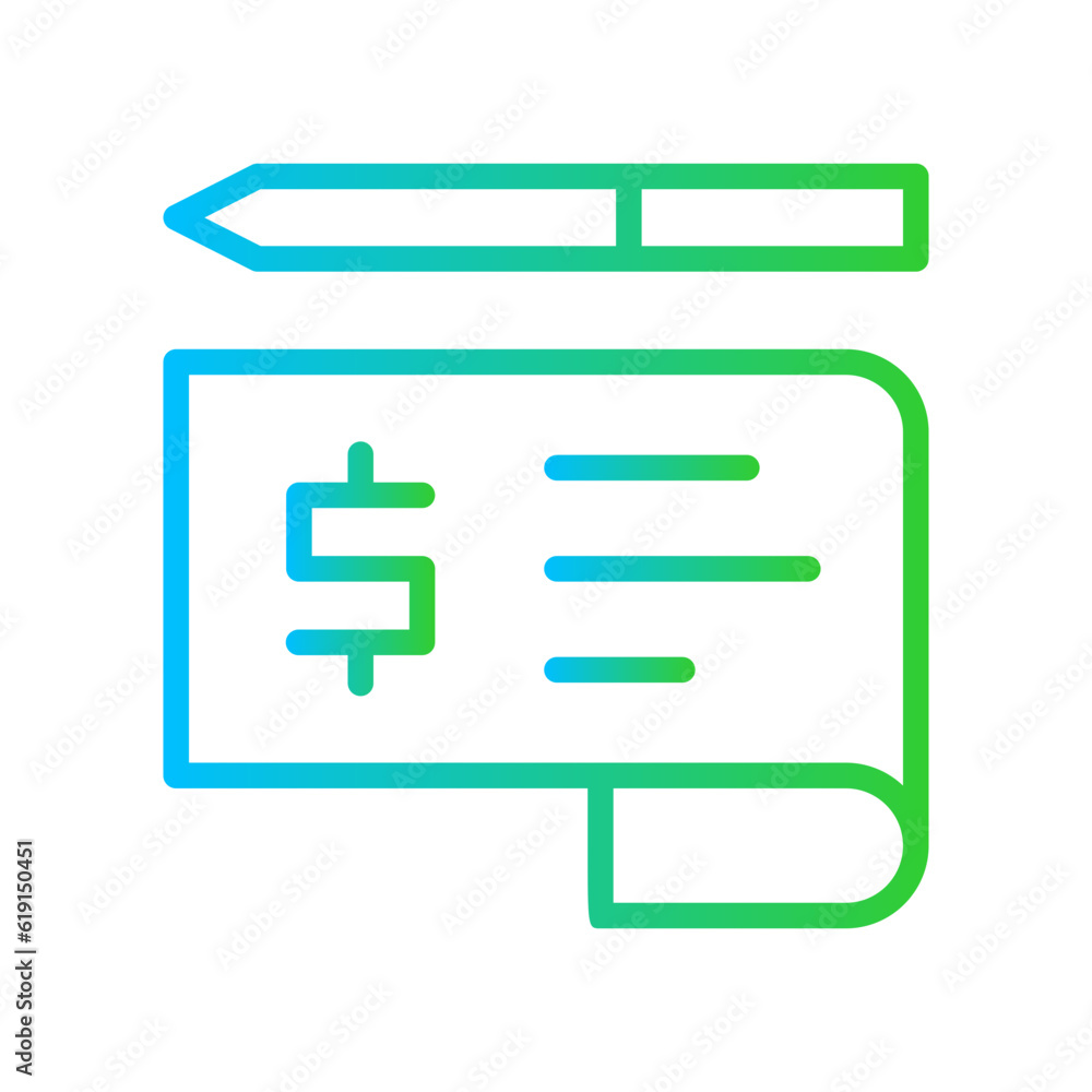 Cheque Business and Finance icon with green and blue gradient outline style. payment, check, pay, paper, credit, checkbook, salary. Vector illustration