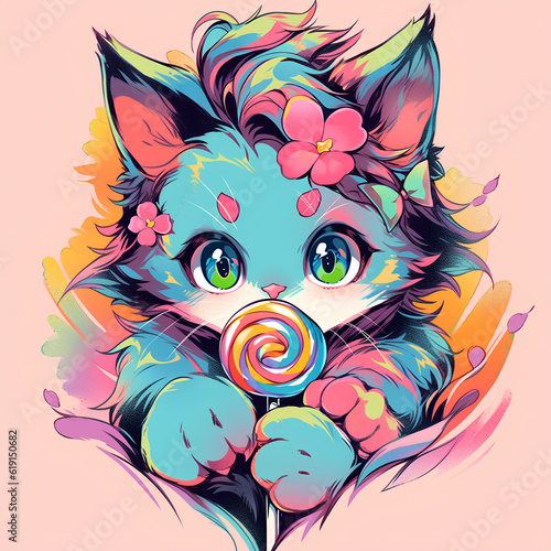 a cute cat with lollipop